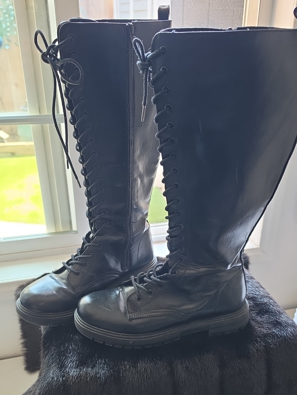 Women’s Black Lace-Up Knee-High Combat Boots